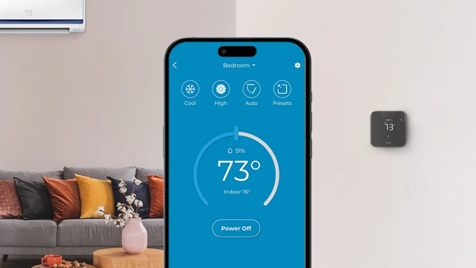 cielo breez max paired with a mini-split. Cielo Home app shown on front