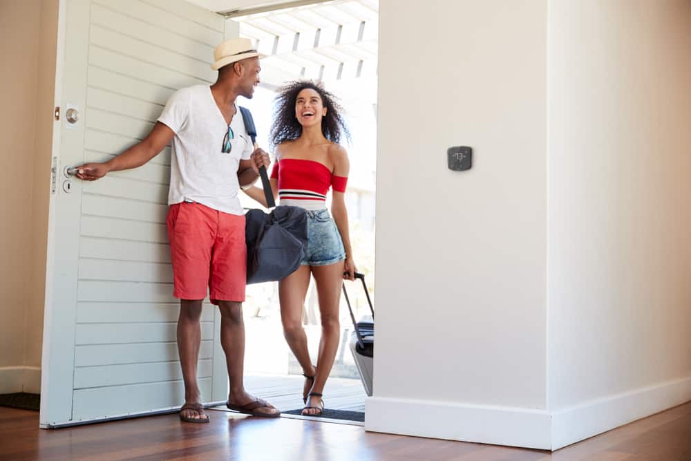 Couple enjoying vacation at a vacation rental.