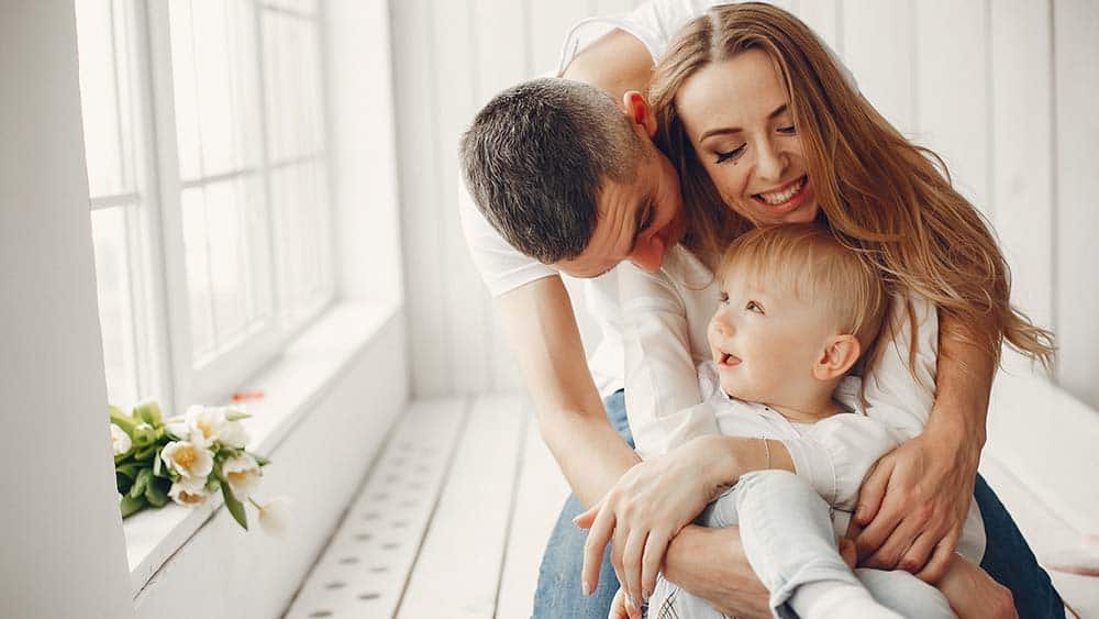 A happy family with a baby. 