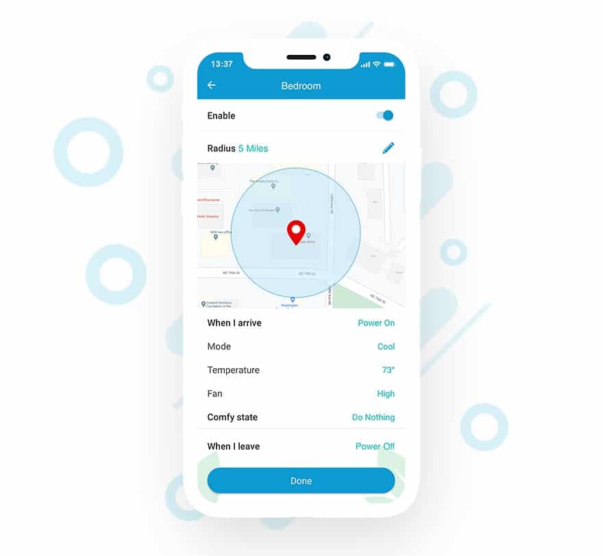Make your AC automatically turn on or off with Cielo location-based actions.