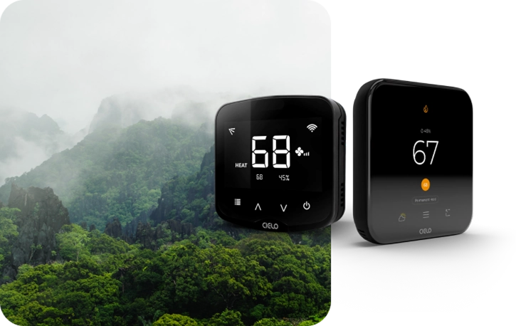 Cielo smart products with mountains depicting energy savings