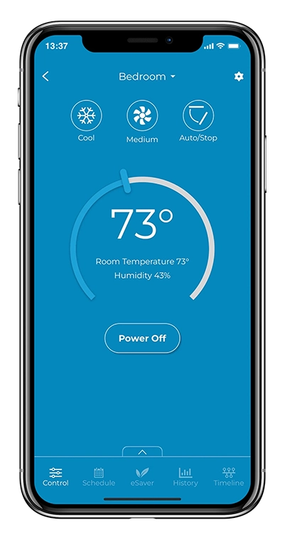 Cielo home app screen to control home temperature from anywhere, anytime
