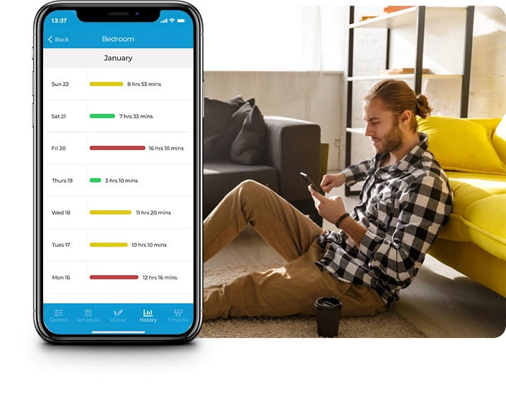 Man monitoring ac usage history from cielo home app