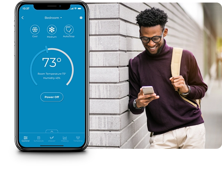 A person managing his home temperature using cielo home app