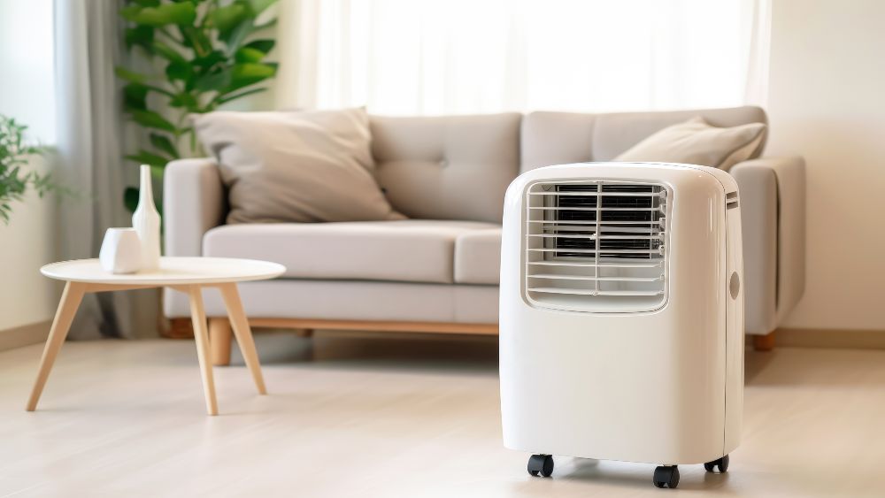 Portable air conditioner in an apartment for cooling in summers