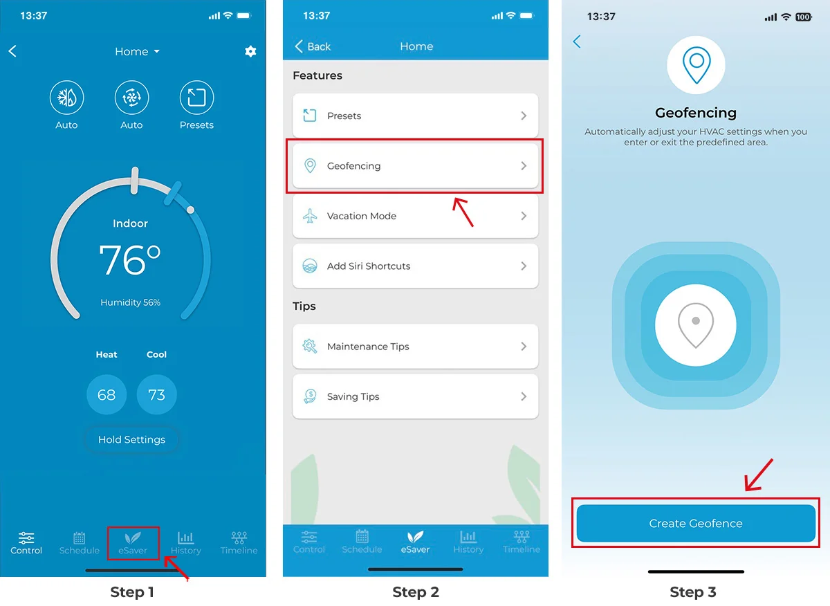 Setting up geofencing cielo smart thermostat 