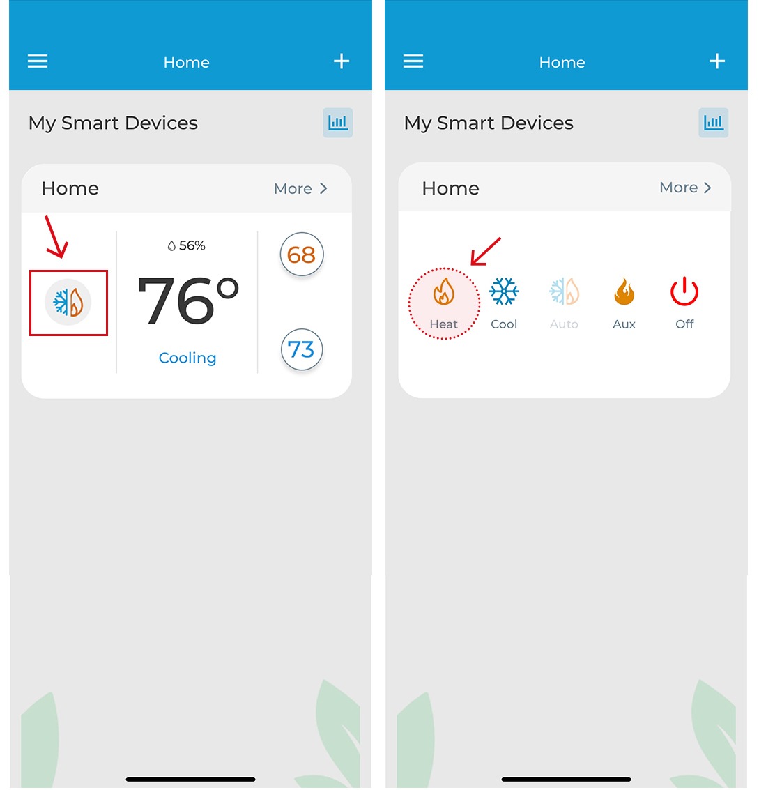 mode change in cielo home app
