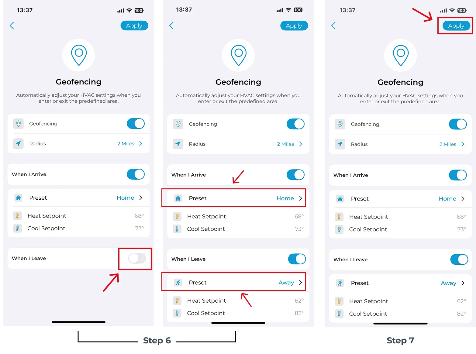 geofencing setup cielo home app