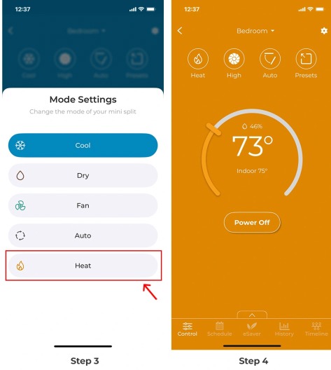 mode change on control screen - cielo home app
