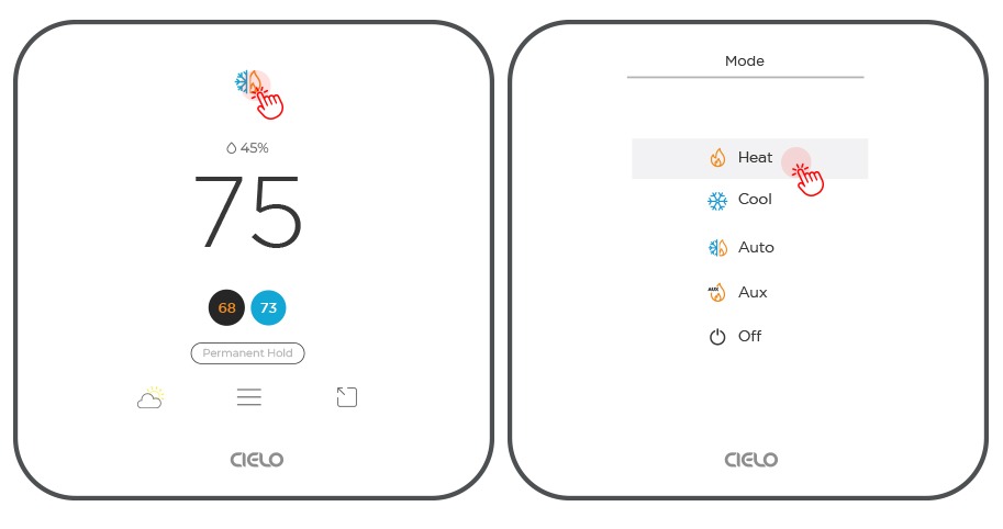 mode change on cielo smart thermostat