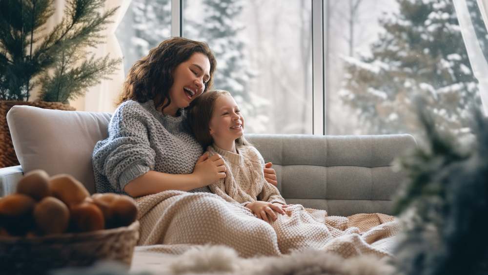 mother and daughter enjoying time together in wintertime
