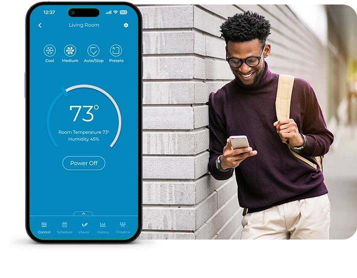 A person managing his home temperature using cielo home app