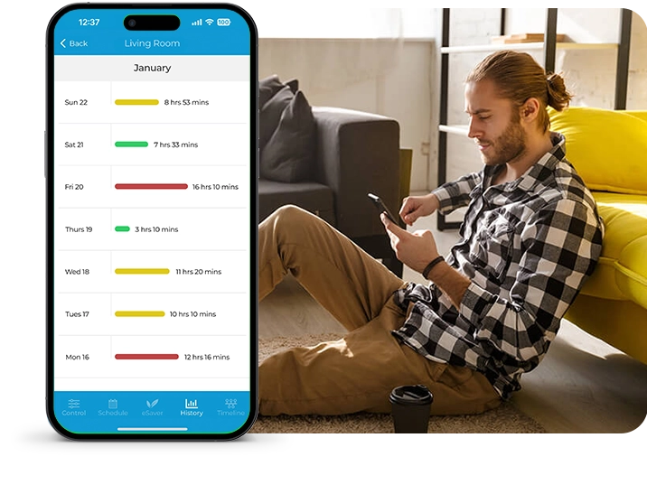Man monitoring ac usage history from cielo home app