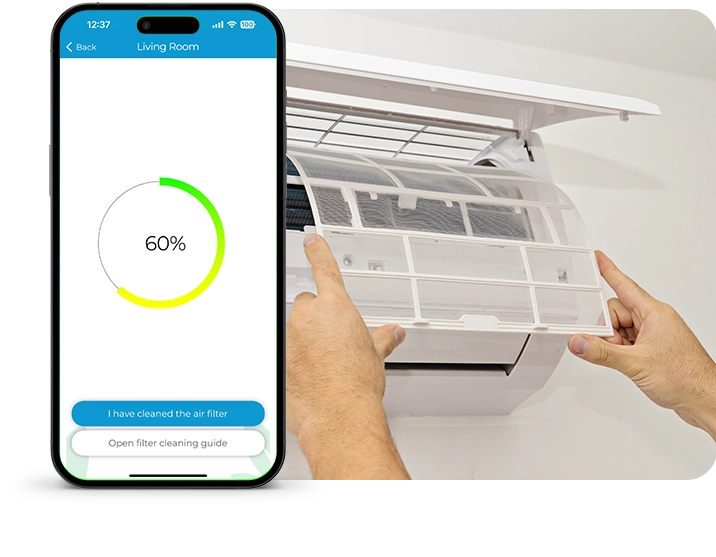 Air filter cleaning. Cielo home app provides helpful cleanliness reminders.
