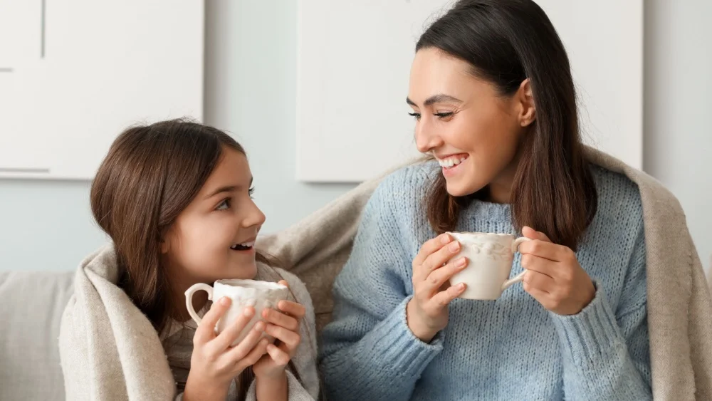 mother and daughter enjoying a winter day