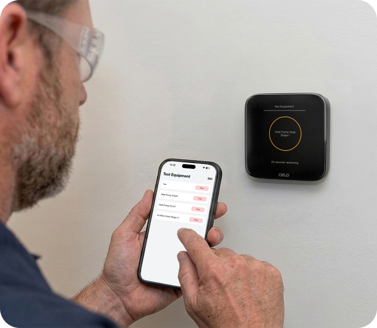 A pro using test equipment feature in Cielo PRO app