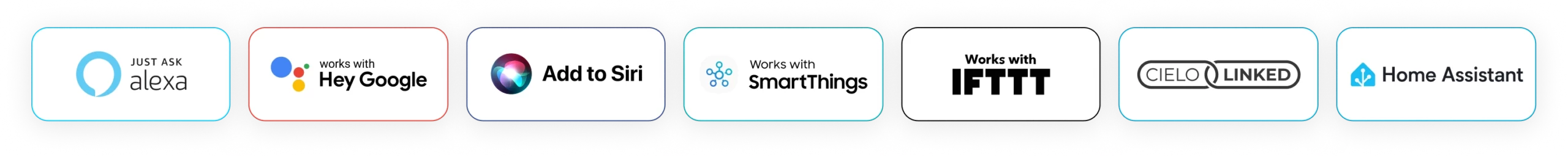 Cielo smart thermostats work with Amazon Alexa, Google Assistant, Siri Shortcuts, SmartThings, IFTTT, and Home Assistant.