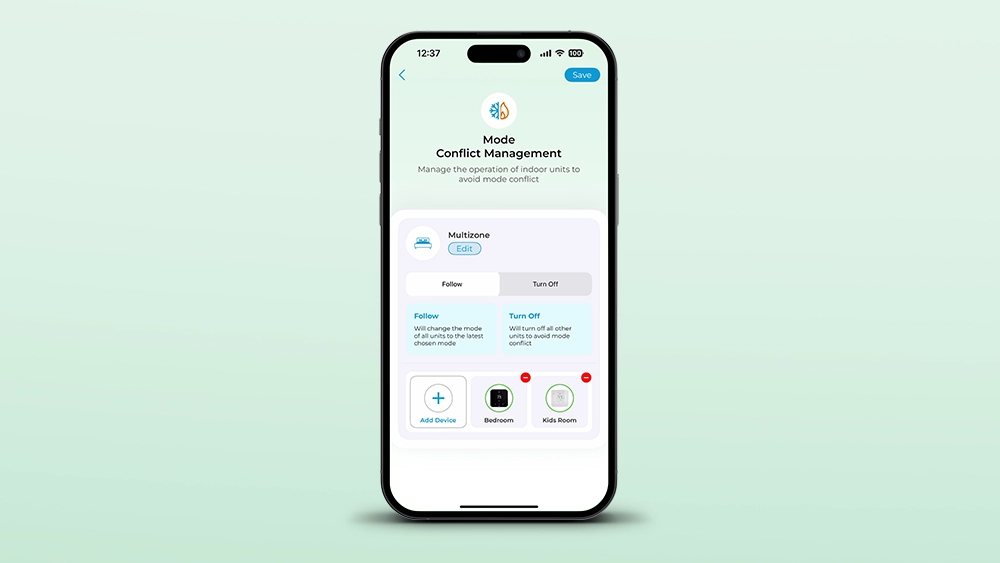 multi-zone mode conflict control feature in cielo home app