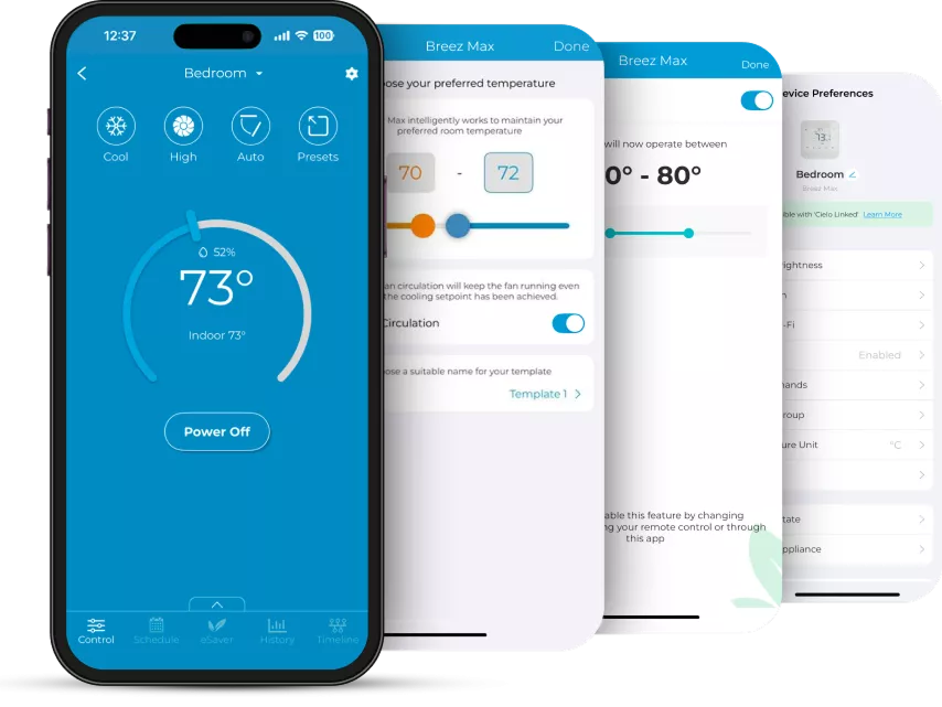 Multiple Cielo Home app screens