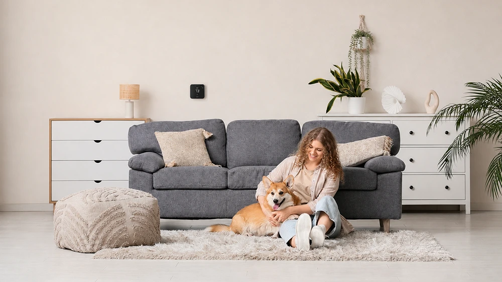 woman playing with dog. 